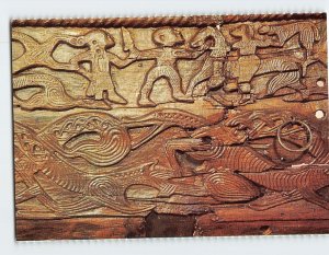 Postcard Human figures carvings on the Oseberg wagon Viking Ships Museum Norway