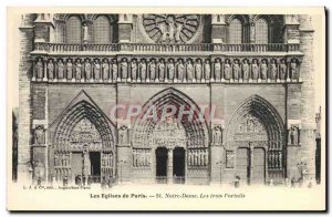 Old Postcard Paris Churches Notre Dame Three Portails