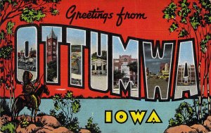 Linen Era,Large Letter, Ottumwa, Iowa, Old Postcard