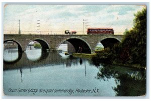 1907 Court Street Bridge Quiet Summerday Rochester New York NY Vintage Postcard