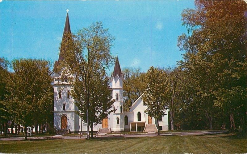 Newport New Hampshire~First Baptist Church~Two Towers~Parsonage~1950s Postcard