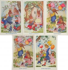 Willy Schermele humanized animals rabbits caricatures lot of 5 artist postcards 