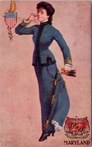 A/S St. John Postcard MD State Lady Military Uniform Sword Patriotic ~1910 S111