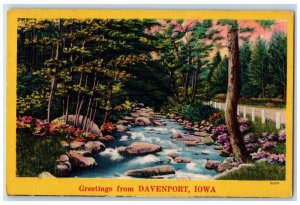 c1910's Greetings From Davenport Iowa IA, River Rocks View Antique Postcard