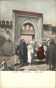 Tangiers Morocco Soko Gate Busy Town Scene c1900-20s Vintage Postcard