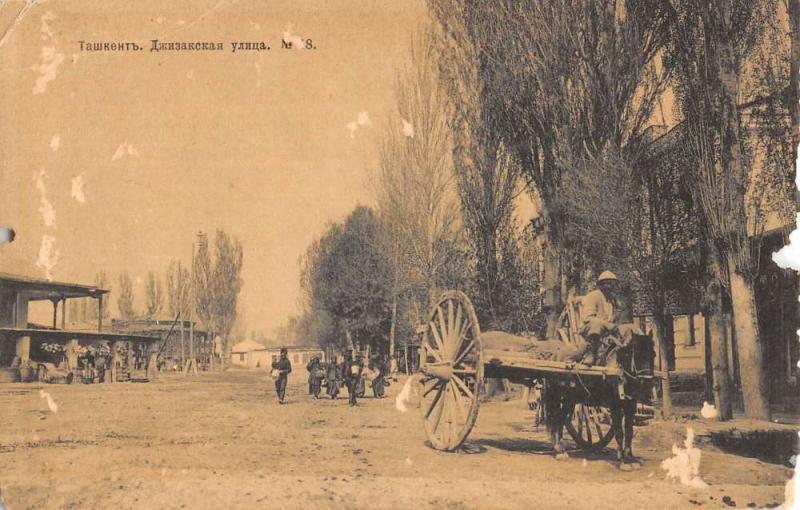 Tashkent Uzbekistan Jizzakh Street Scene Horse Carriage Antique Postcard K71862