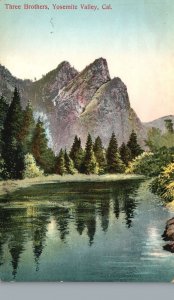 Vintage Postcard 1908 Three Brothers Lake Mountain Pines Yosemite Valley Calif.