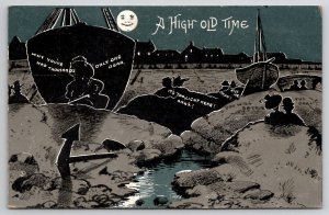 Risque Shadows Under The Moon High Old Time On The Beach Victorian Postcard O23