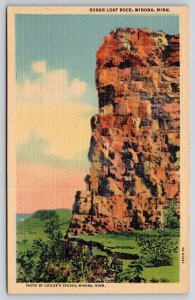 Winona Minnesota~Sugar Loaf Rock Cliff~General View~Sunset Time~Linen 1940s PC