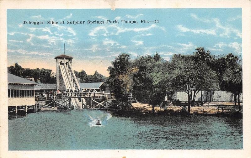 Tampa Florida~Toboggan Slide @ Sulphur Springs Park~People on Bridge~1920s Pc