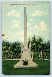 1910 Tampa Florida Postcard Confederate Monument Scenic View Palm Trees Unposted