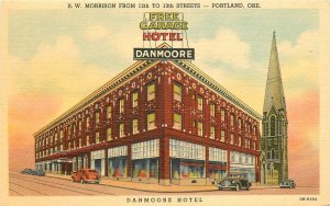 Postcard Portland Oregon RPPC SW Morrison Danmoore Hotel roadside Teich 23-1236