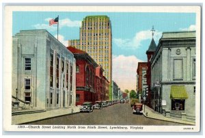 c1940's Church Street Looking North From 9th Street Lynchburg Virginia Postcard