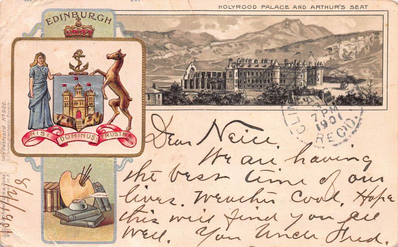 Holyrood Palace and Arthur's Seat, Scotland, Early Postcard, Used in 1901