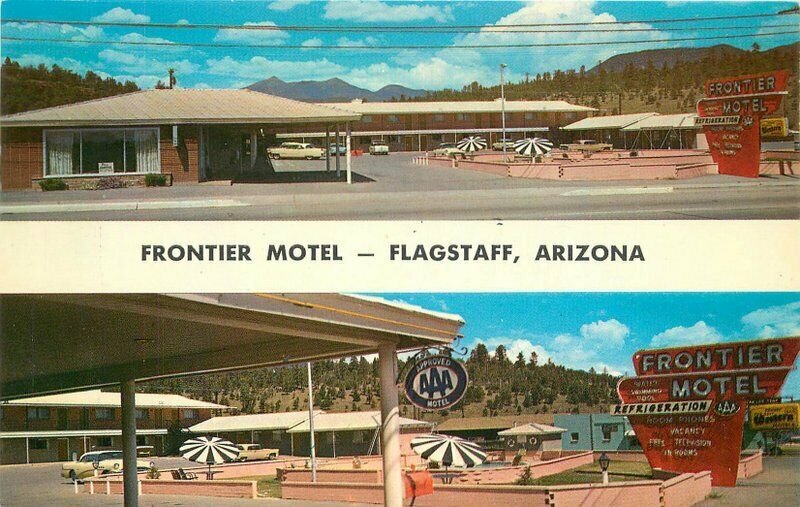 Flagstaff Arizona Postcard Frontier Motel Route 66 roadside Bradshaw 21-7330