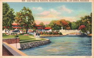 Vintage Postcard View From Municipal Recreation Building Lake Geneva Wisconsin