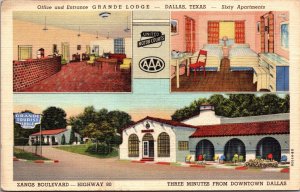 Linen Postcard Multiple Views Grande Lodge Zangs Boulevard US 80 in Dallas Texas