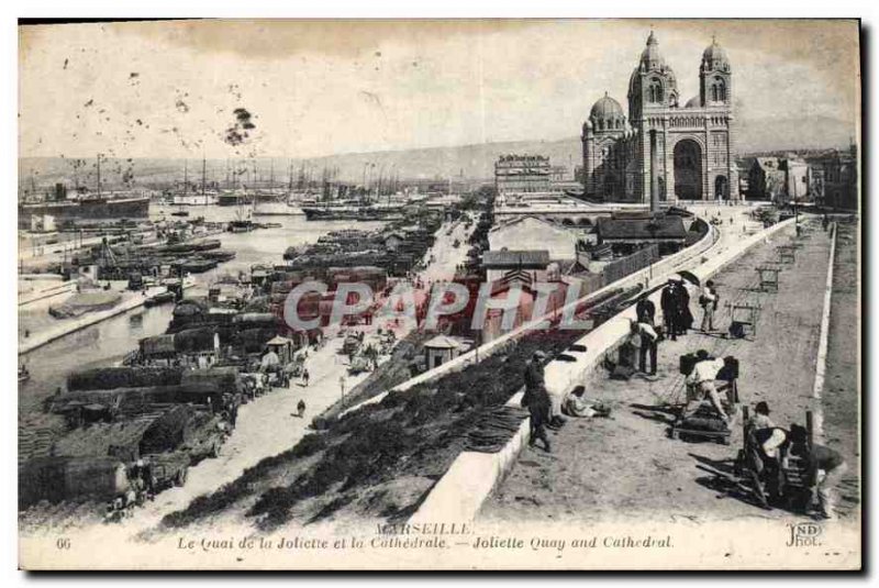 Old Postcard Marseille Quai de la Joliette and the Cathedral rope
