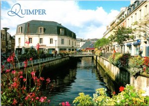 Quimper River Steir Flower Decked Garden Flower Town Chrome Postcard WOB Posted 