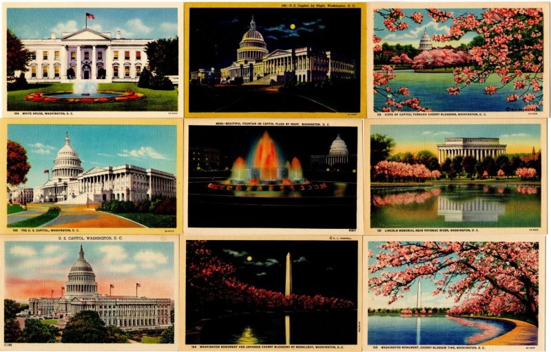 (30 cards) Linen Postcard Views of Washington, DC - Linen