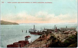 SAUSALITO, CA  FERRY LANDING, NORTH SHORE RAILROAD Depot  c1910s MARIN  Postcard