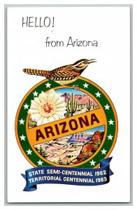 Postcard Hello From Arizona State Seal