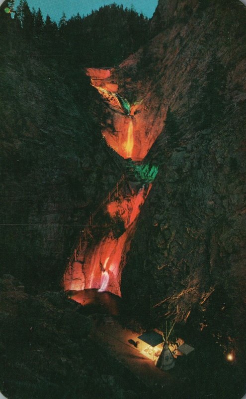 Postcard Seven Falls Lit Up At Night South Cheyenne Canon Colorado Springs CO