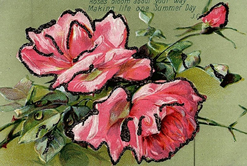 c1910 RAPHAEL TUCK ART SERIES FLORAL ROSES UNPOSTED TINSELED POSTCARD 20-234
