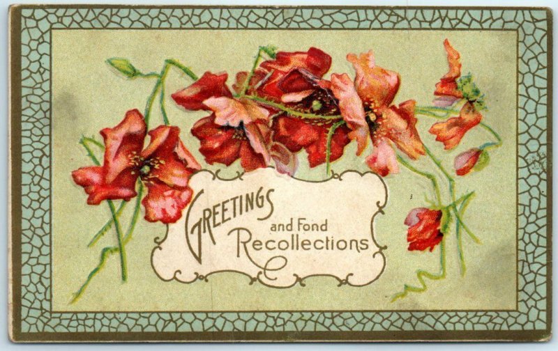 Postcard - Flowers Art Print - Greetings and Fond Recollections 