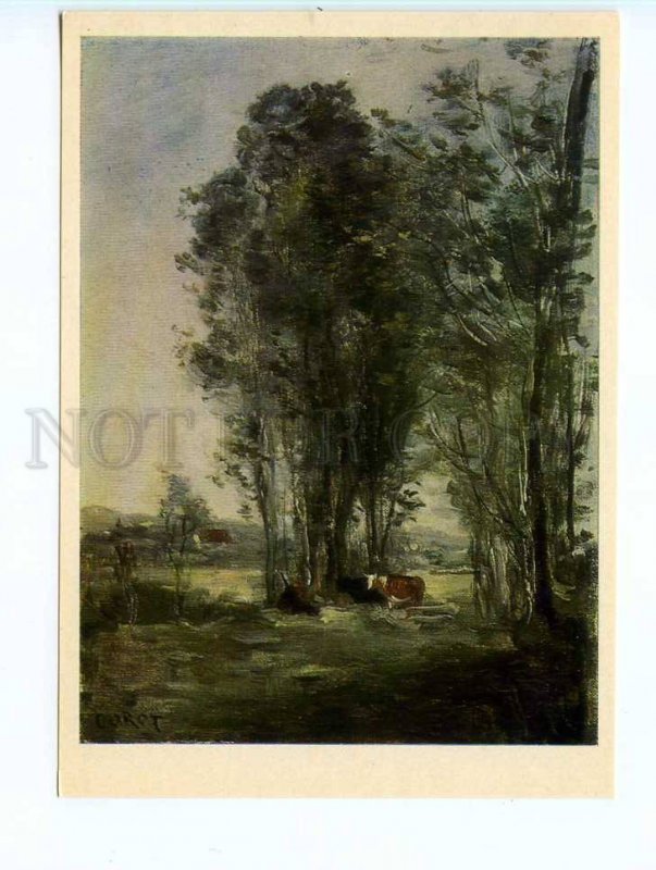 252702 Camille Corot landscape with cows russian postcard