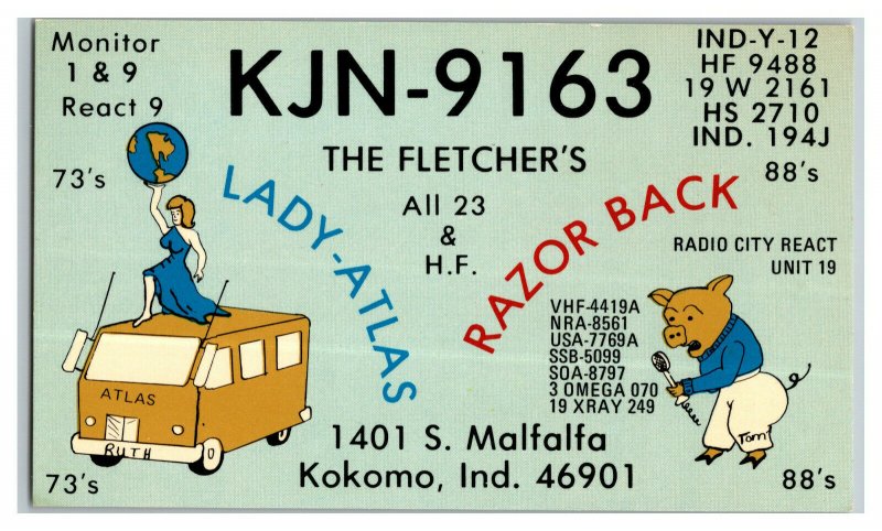 QSL Radio Card From Kokomo Ind. Indiana KJN-9163