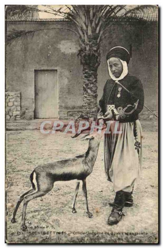 Postcard Former Army Officer native Spahis and gazelle