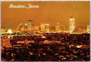 1973 Skyline at Evening Houston Texas Illumination Largest City Posted Postcard