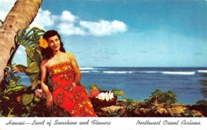 Hawaii HI  NORTHWEST OREINT AIRLINES Pretty Polynesian Girl ADVERTISING Postcard