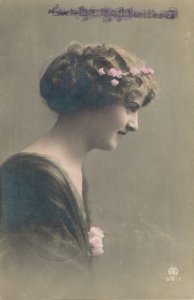 Victorian Woman Real Photo Postcard Girl Small Flowers in her Hair 07.17