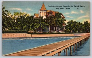 Key West FL~Southernmost House~Pier~Judge Vining Harris~Queen Anne~Linen 1947 PC