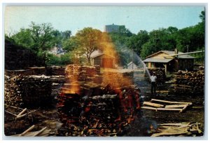 Lynchburg Tennessee TN Postcard Making Charcoal At Jack Daniel's c1940's Vintage