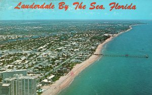 Vintage Postcard 1971 Air View Beautiful Lauderdale By Sea Beach & Fishing Pier