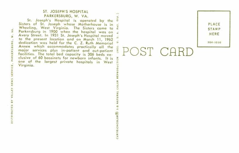 Postcard HOSPITAL SCENE Parkersburg West Virginia WV AU6183