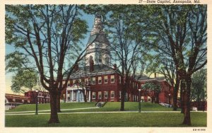 Vintage Postcard 1920's State Capitol Building Annapolis Maryland MD Structure