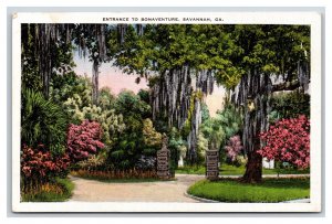 Entrance to Bonaventure Savannah Georgia GA UNP Linen Postcard U13