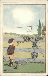 Kilvert Little Boy Sees Girl's Bloomers Underwear on Clothes Line c1910 Postcard