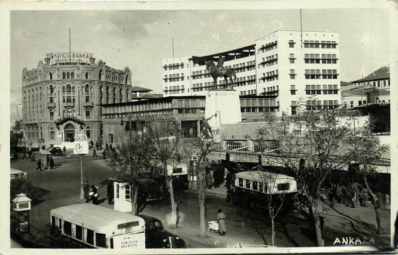 turkey, ANKARA, Street Scene, Bank, Bus (1940) RPPC, German WWII Censor Cancel