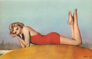 1940s Sexy Bathing suit woman posing MWM Postcard 26-81