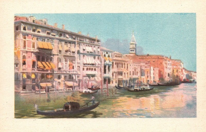 Vintage Postcard 1920's Venezia Canal Grande E Alberghi Grand Canal & Hotels