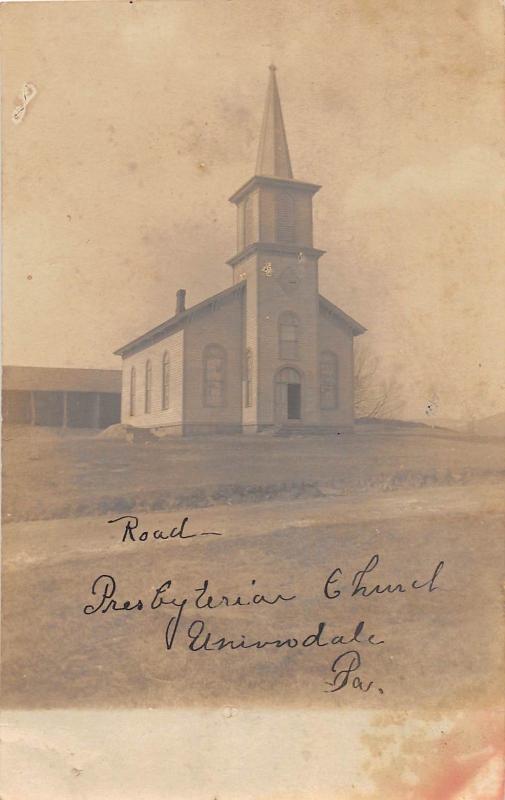 D43/ Uniondale Pennsylvania Real Photo RPPC Postcard c1910 Presbyterian Church
