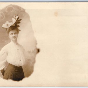 c1910s Sioux City, IA Classy Lady Corset Hat RPPC Real Photo Kosy Studio PC A121