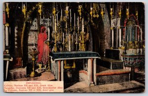 Foreign~Jerusalem Israel~Calvary Stations 12 & 13~Greek Altar~Vintage Postcard