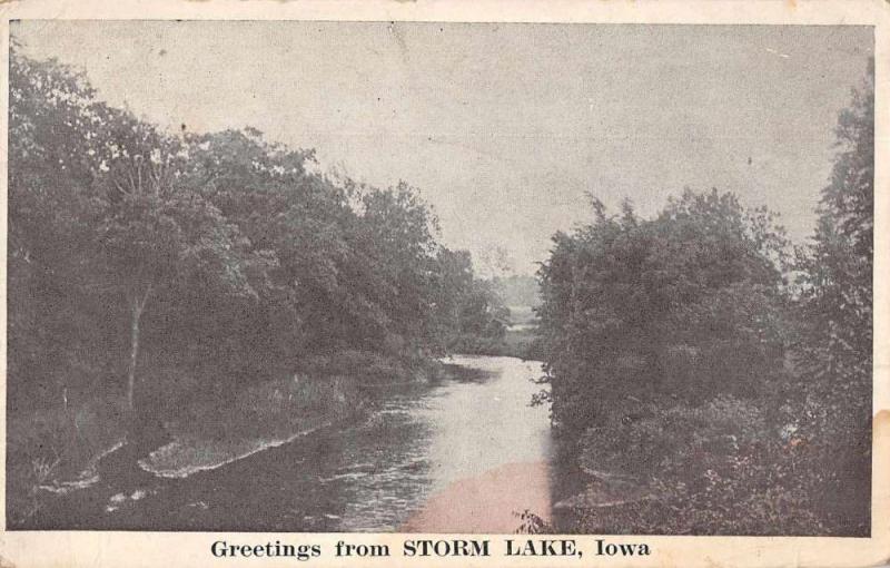 Storm Lake Iowa River View Birdseye View Antique Postcard K72736