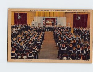 Postcard Church Services, U. S. Naval Training Center, Great Lakes, Illinois